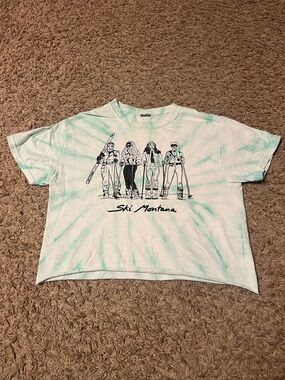 Ski Montana Tie-Dye Graphic Tee in Mint and White